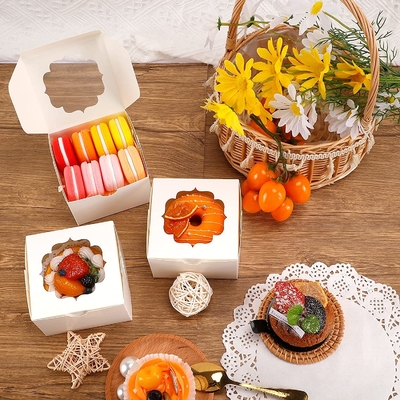 Cupcakes Şeker Çikolata Çilek için 4 inç Beyaz Özel Kek Kutusu Pencere