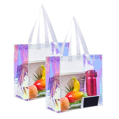Kadın Seyahat Plaj Holografik Şeffaf Tote PVC Alışveriş Çantası Su Geçirmez Şeffaf