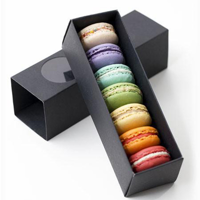 Pencereli Siyah Lüks Karton Ambalaj Hediye Macaron Slider Kutuları